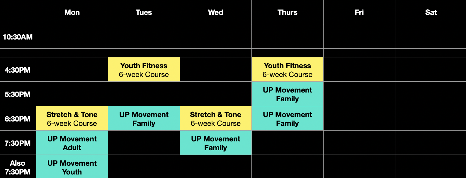 fitness schedule 2025