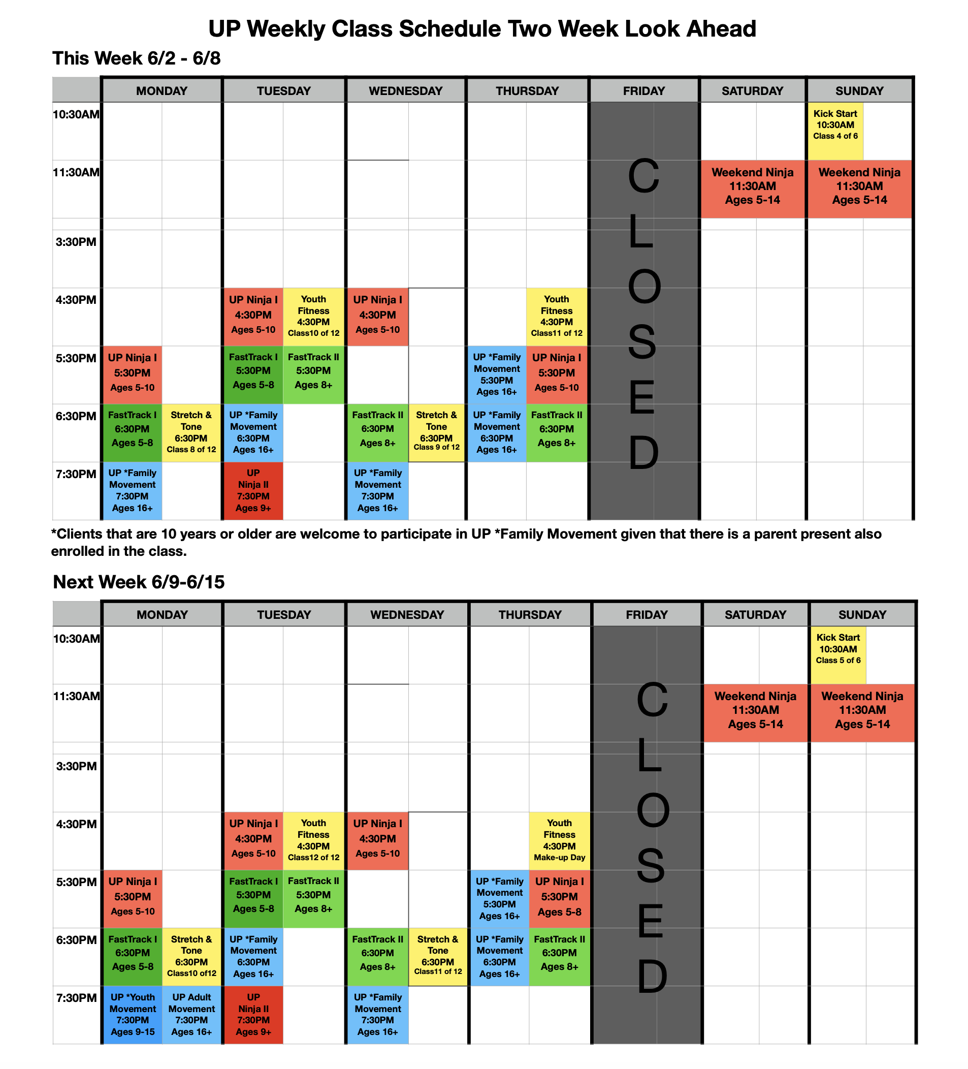 2 week schedule